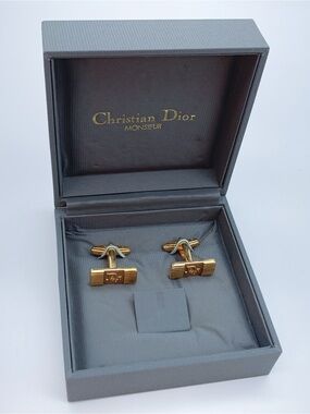Vintage Christian Dior Gold Rectangular Men's Cufflinks